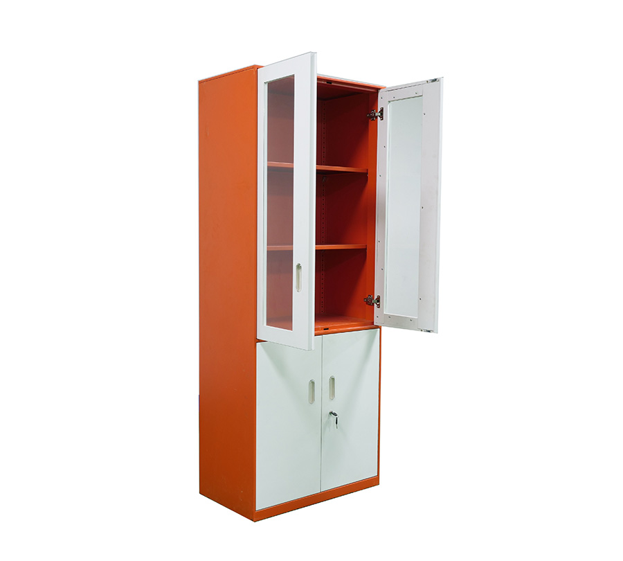 File cabinet with upper glass and lower door